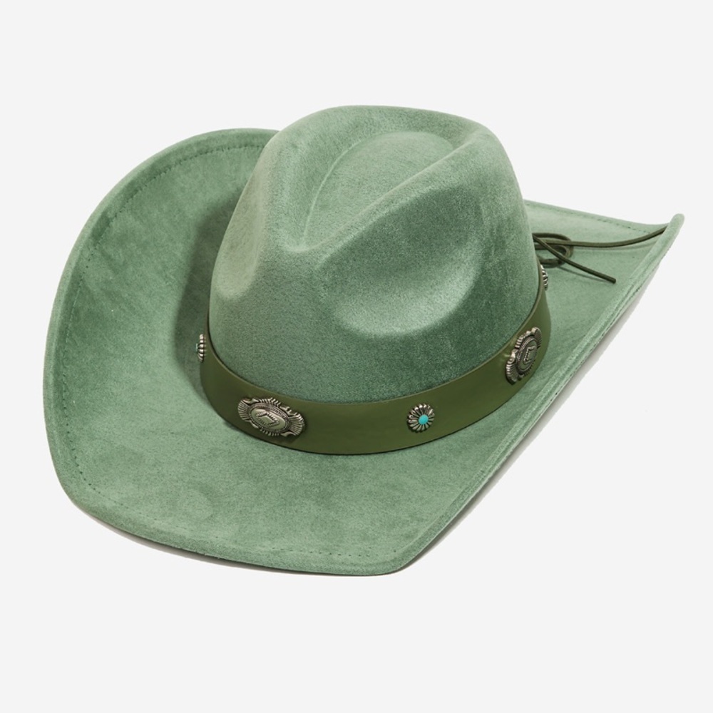 Casey Faux Green Suede Cowboy Hat With Concho Band